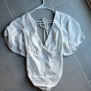 Lulus backless white blouse bodysuit